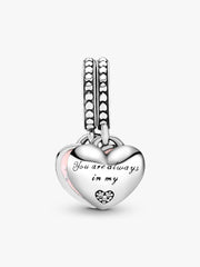 Mother & Daughter Hearts Dangle Charm Sterling silver