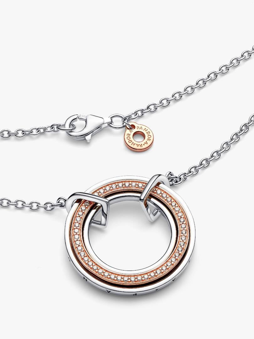 FINAL SALE - Pandora Signature Two tone Logo & Pavé Necklace Sterling silver, 14k rose gold plating