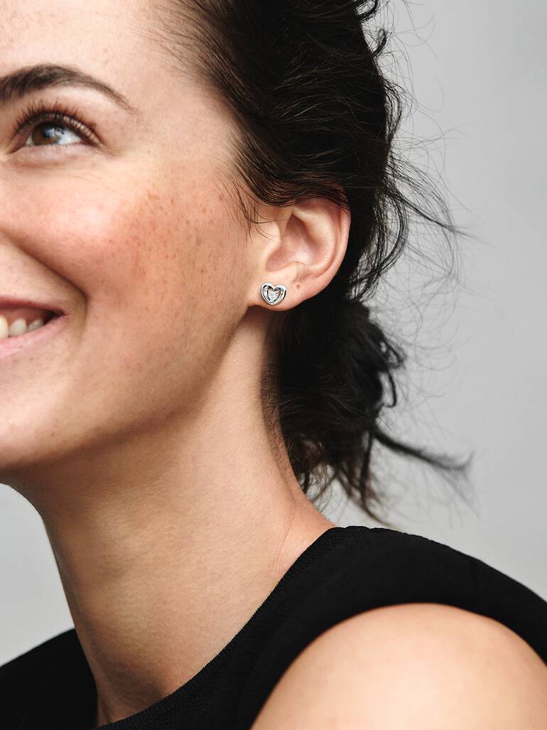 FINAL SALE - Radiant Heart & Floating Stone Stud Earrings Sterling silver