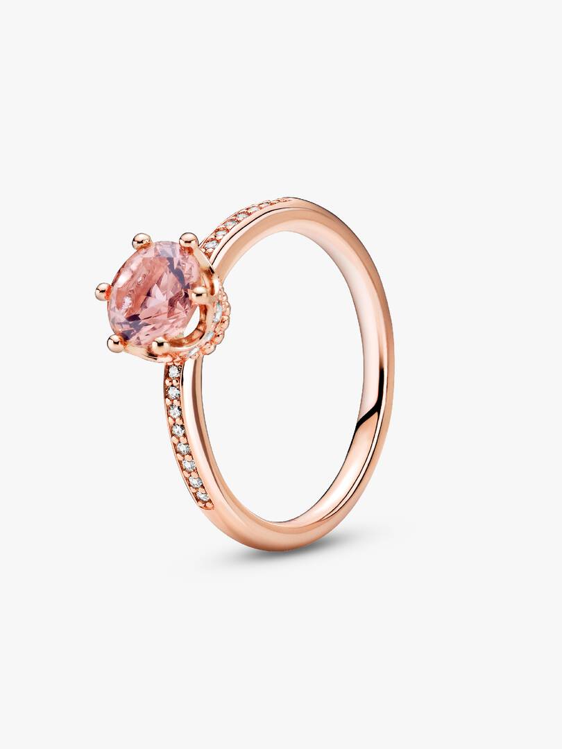 Pink Sparkling Crown Solitaire Ring 14k rose gold plating