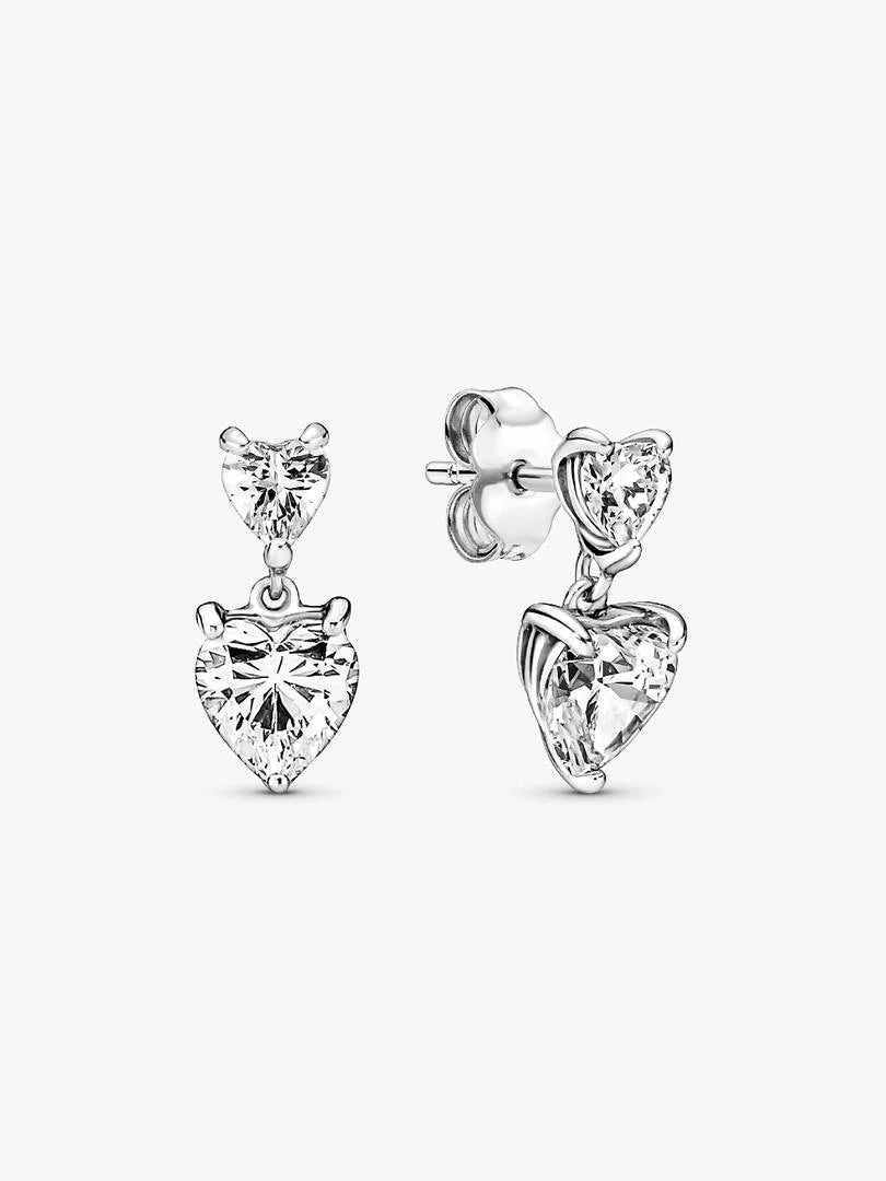 Double Heart Sparkling Stud Earrings Sterling silver