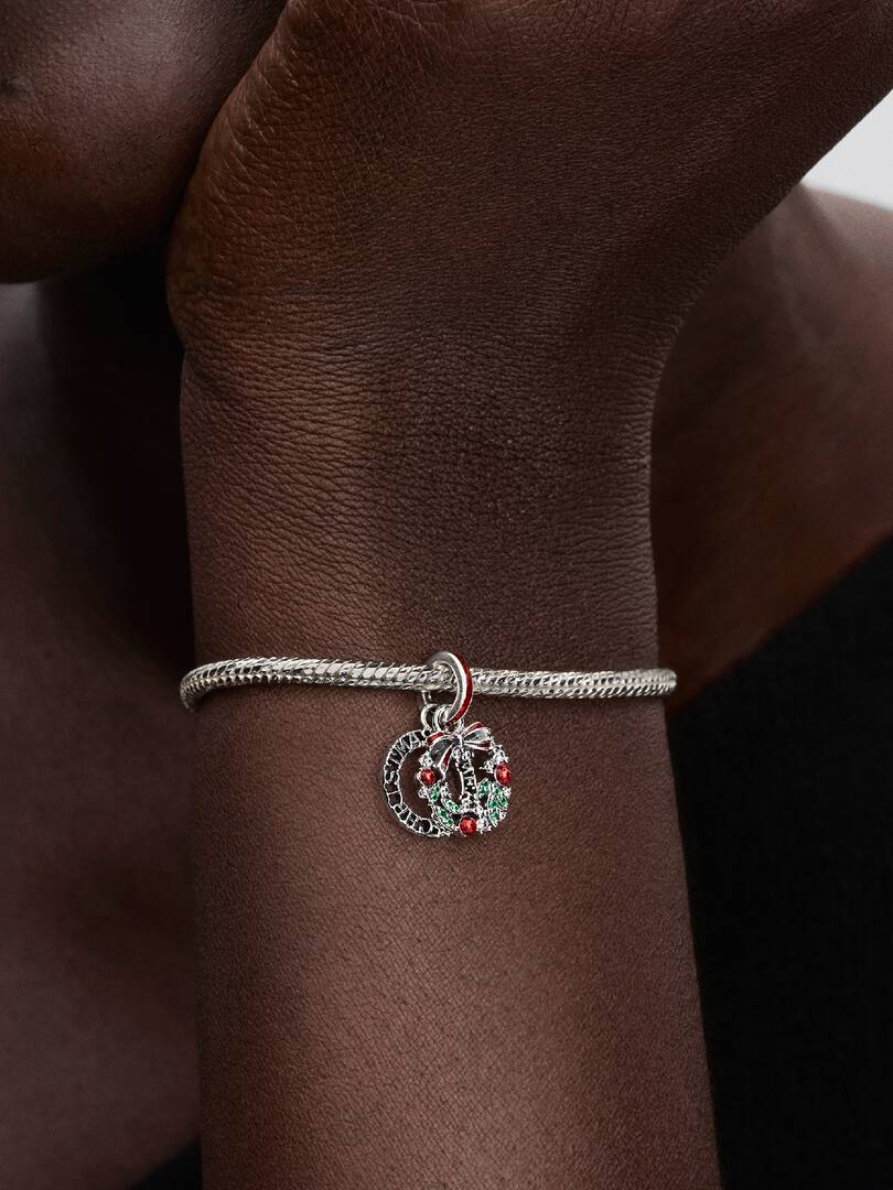 Holiday Wreath Double Dangle Charm Sterling silver