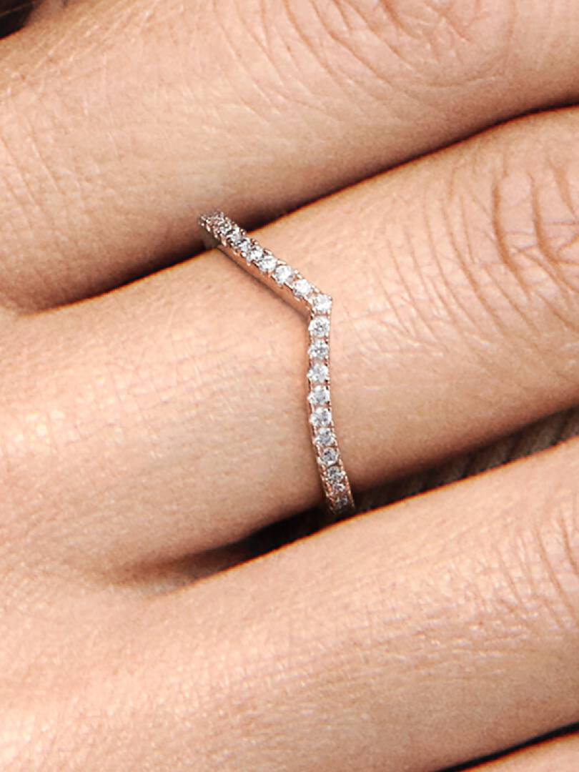 Sparkling Wishbone Ring 14k rose gold plating