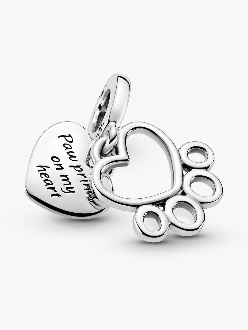 Hearts & Paw Print Dangle Charm Sterling silver