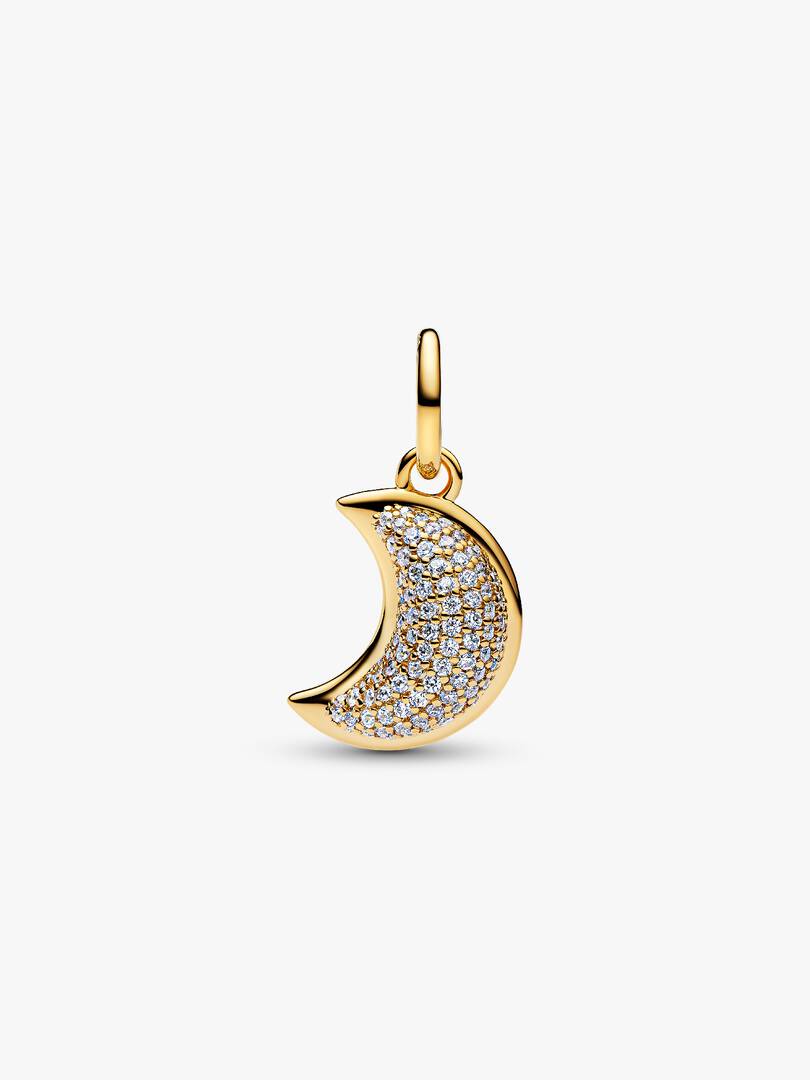 Sparkling Crescent Moon Dangle Charm 14k gold plating