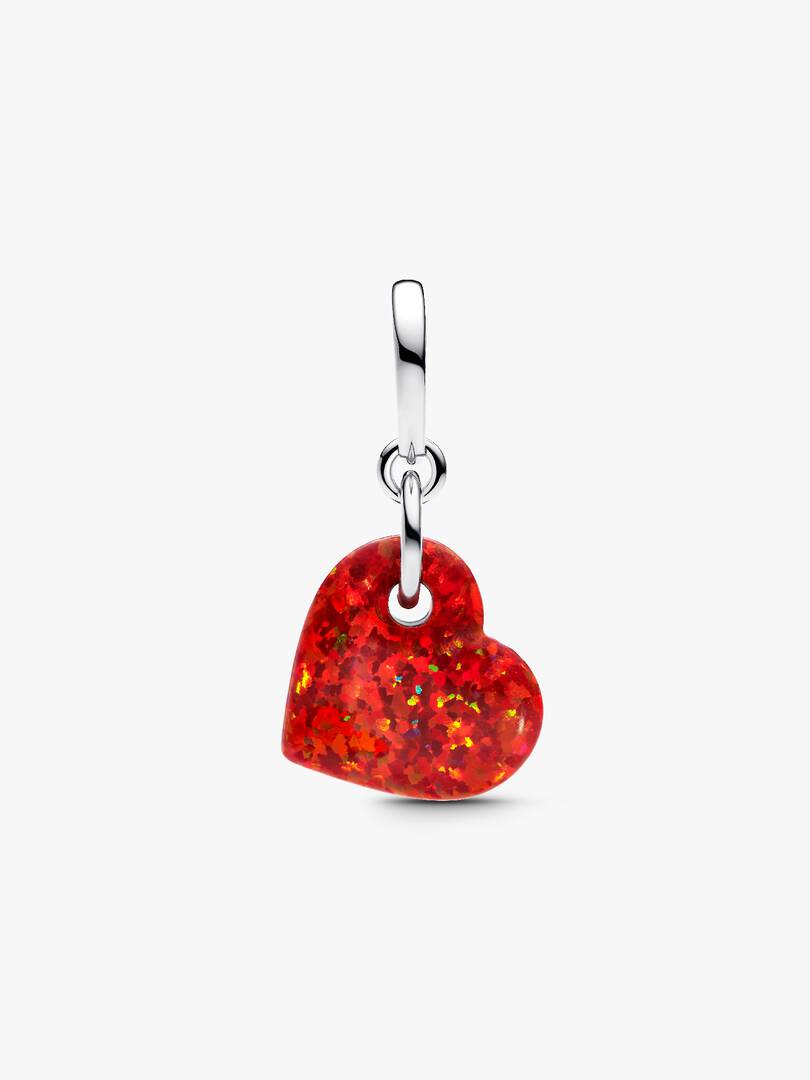 FINAL SALE - Opalescent Red Heart Dangle Charm Sterling silver