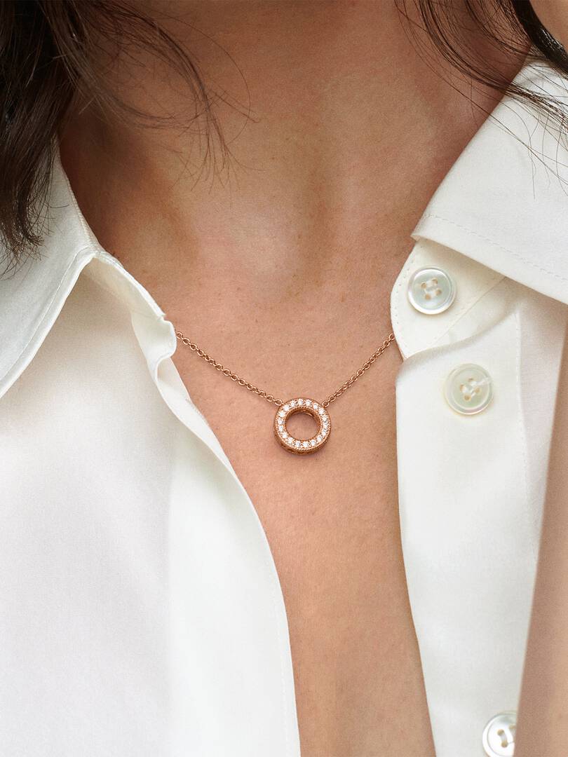 Pandora Logo Pavé Circle Collier Necklace 14k rose gold plating