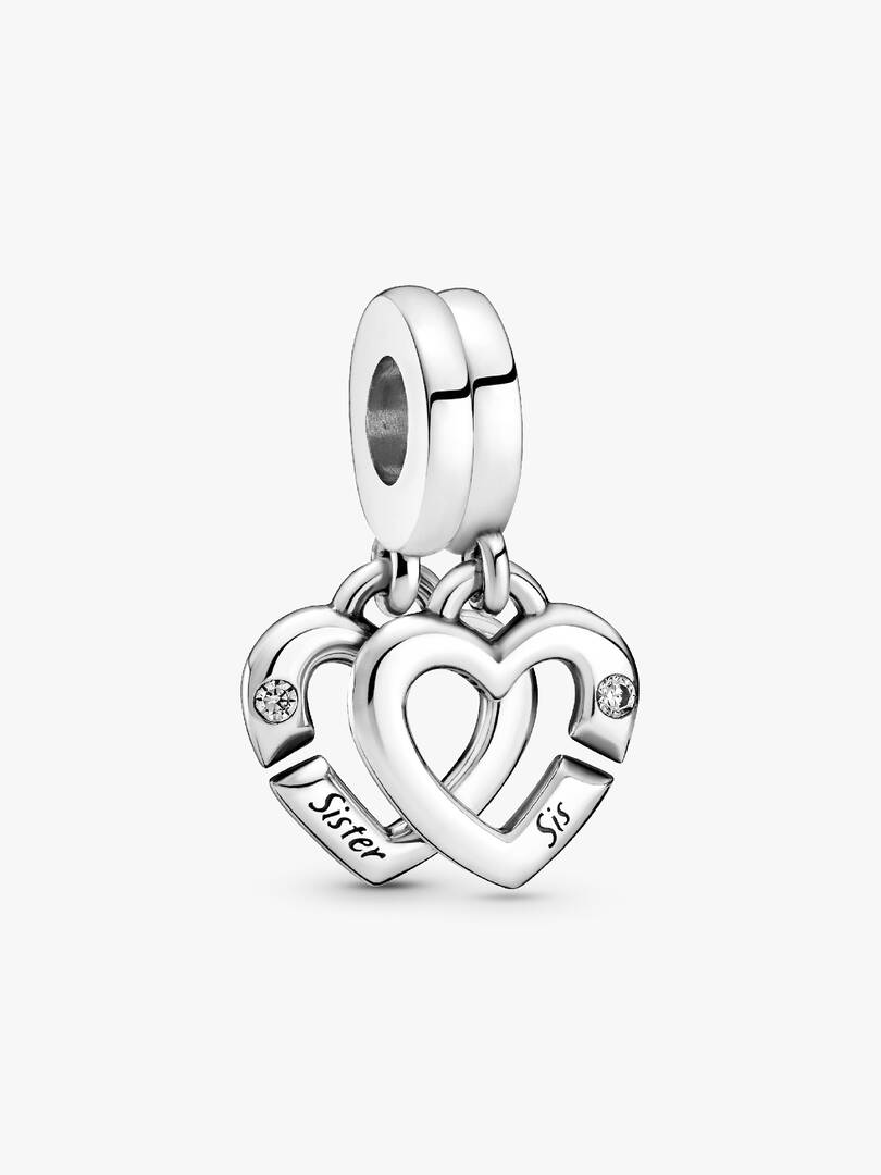 Linked Sister Hearts Split Dangle Charm Sterling silver