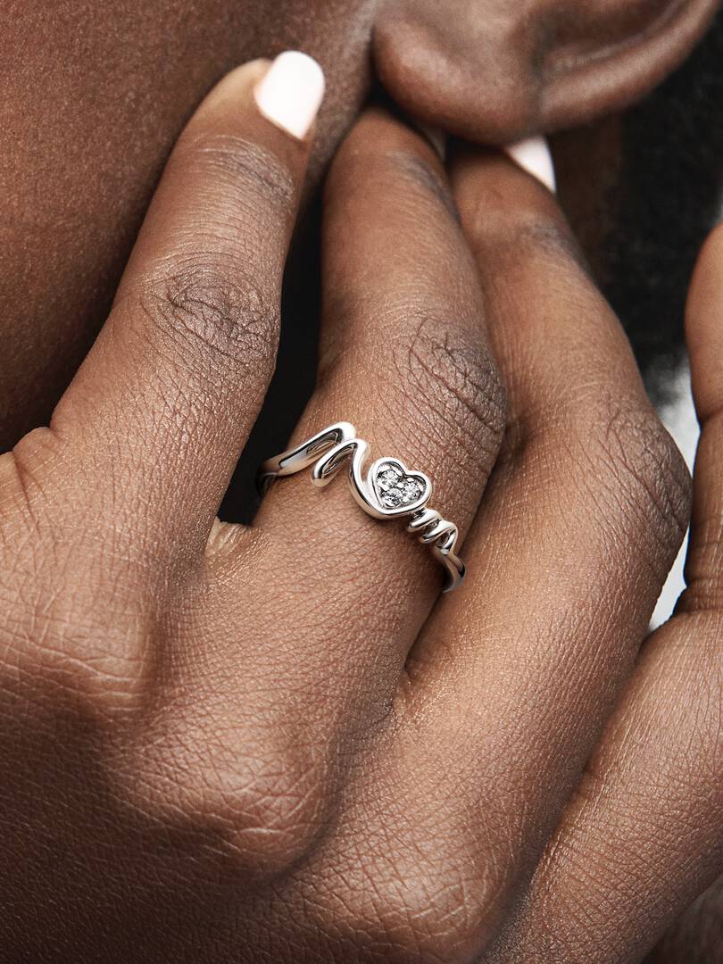 Mom Pavé Heart Ring Sterling silver