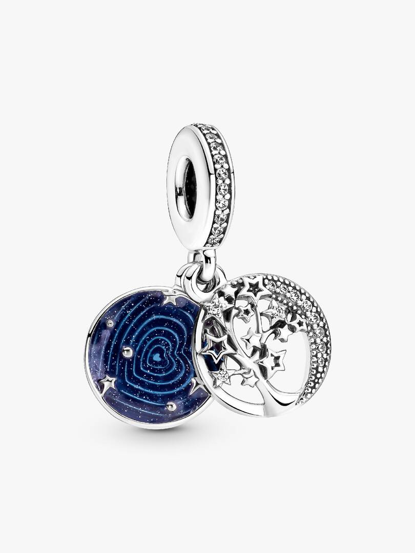 Double Dangle Tree & Galaxy Moon Charm Sterling silver