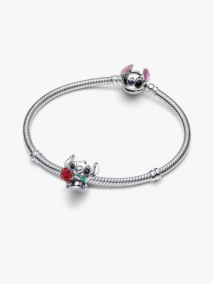 Disney Stitch Rose Murano Glass Charm Sterling silver