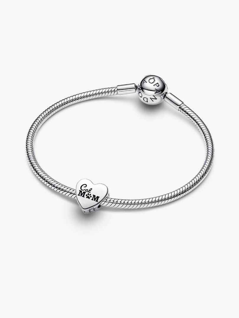 Engravable Cat Mom Heart Charm Sterling silver
