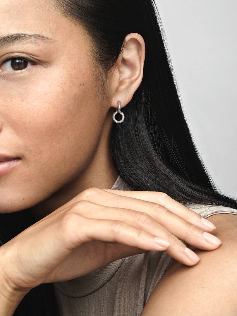 Sparkling Double Hoop Earrings Sterling silver