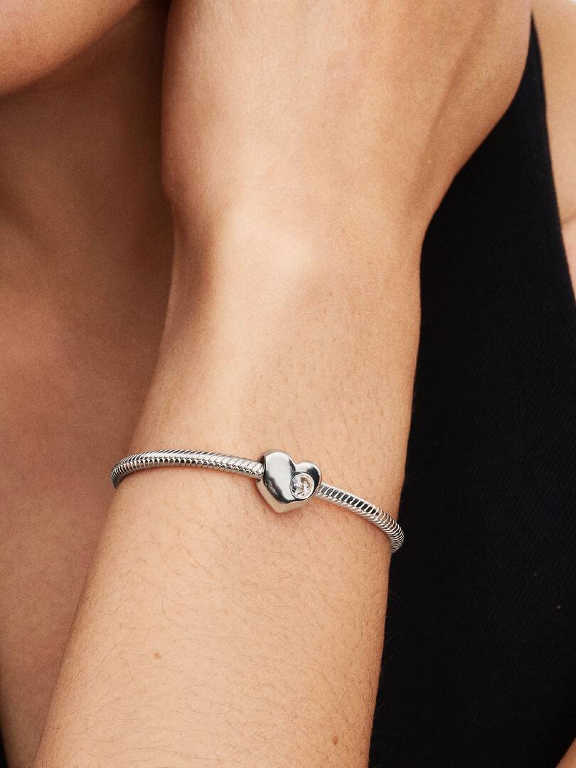 Engravable Clear Stone Heart Charm Sterling silver