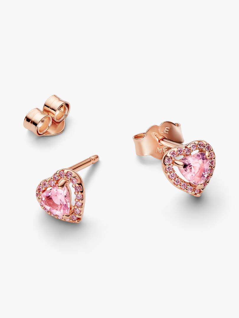 Pink Elevated Heart Stud Earrings 14k rose gold plating