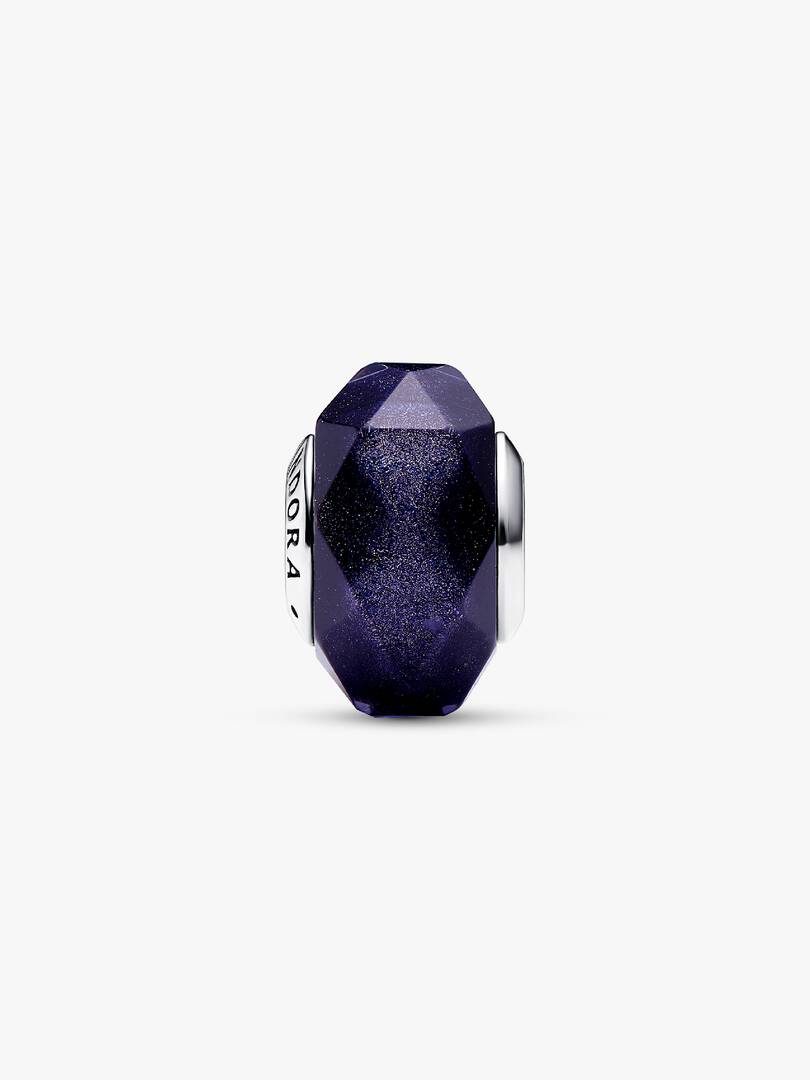 FINAL SALE - Faceted Blue Murano Glass Charm Sterling silver