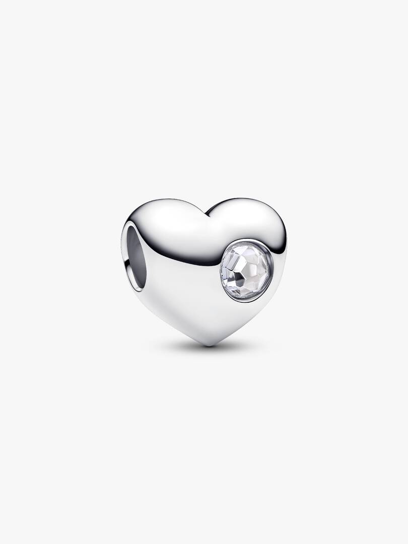 Engravable Clear Stone Heart Charm Sterling silver