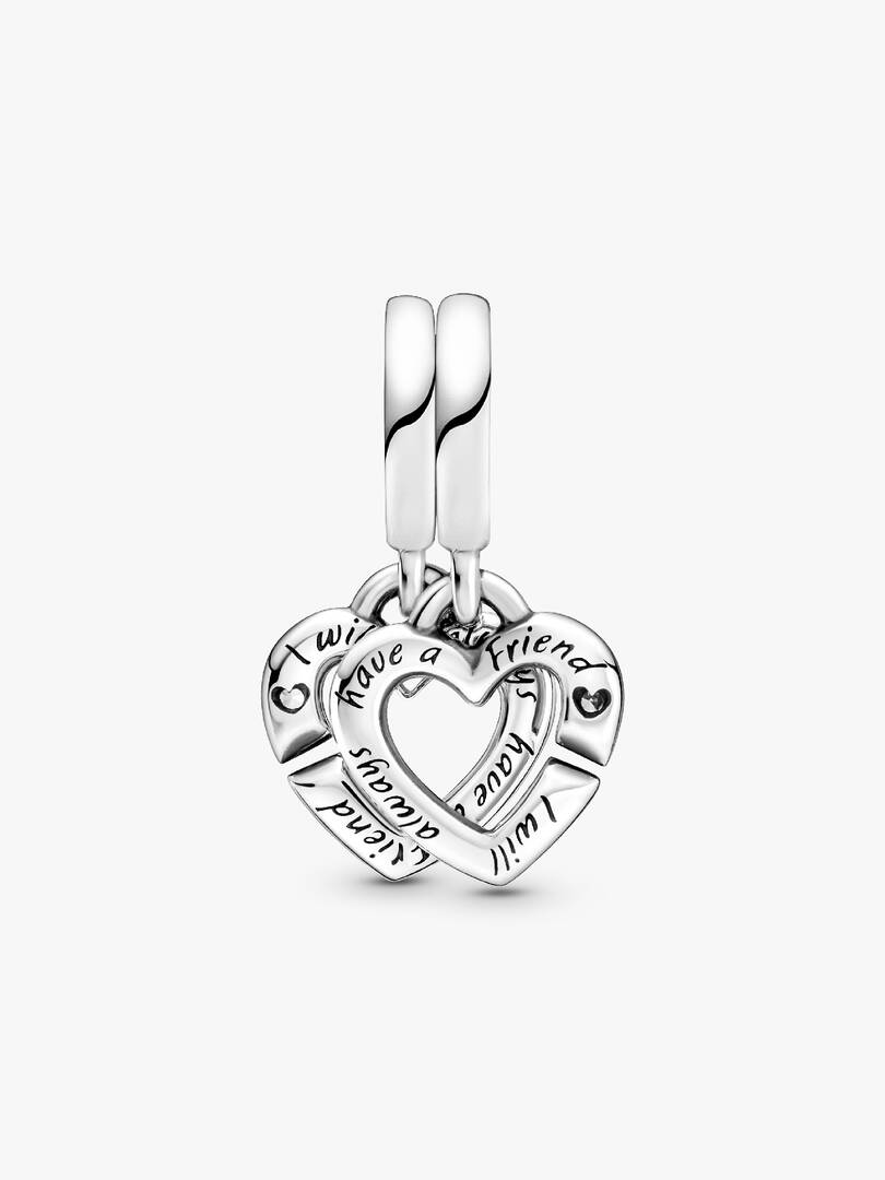 Linked Sister Hearts Split Dangle Charm Sterling silver