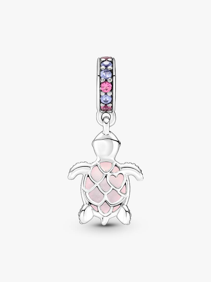 Murano Glass Pink Sea Turtle Dangle Charm Sterling silver