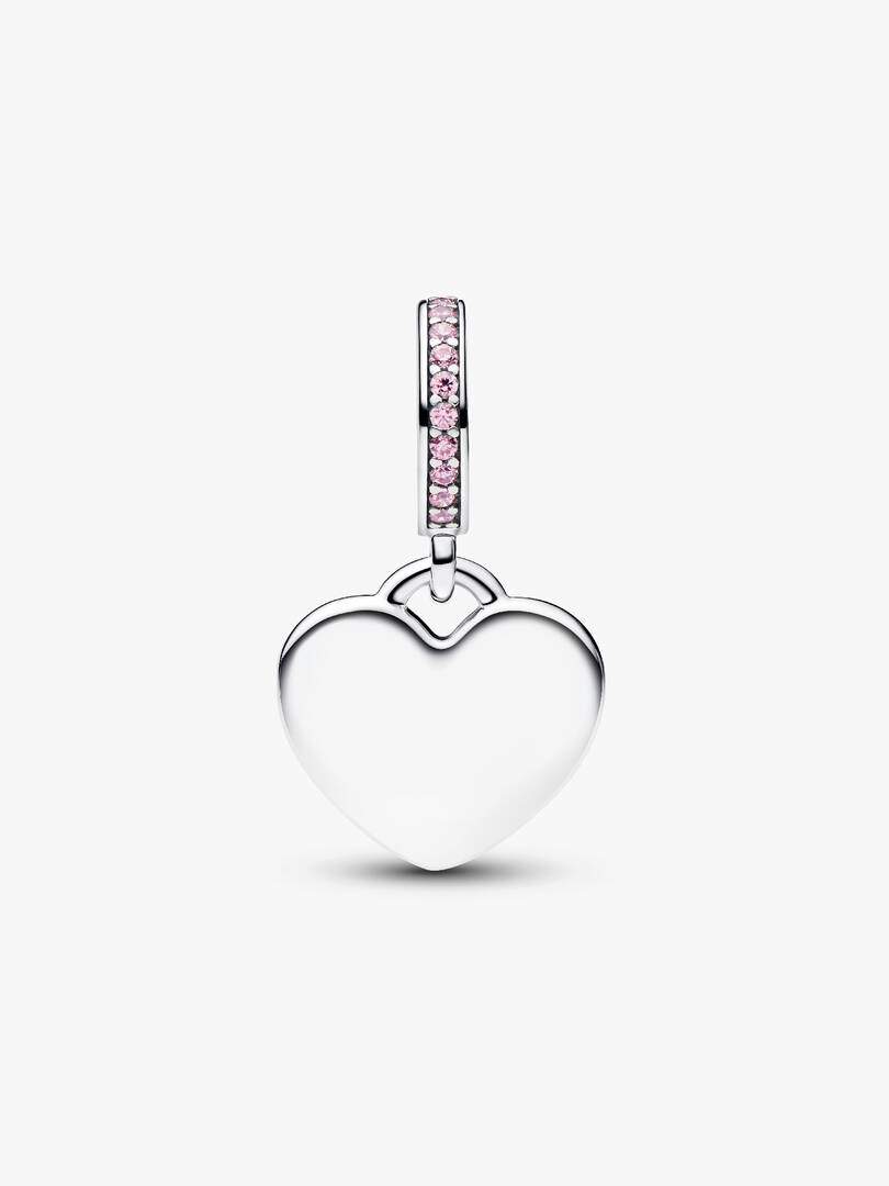 Engravable Heart Pink Stone Dangle Charm Sterling silver