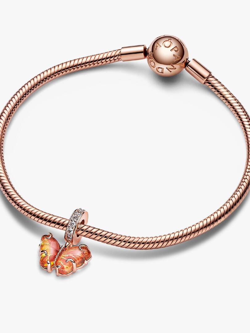 Pink & Yellow Murano Glass Butterfly Dangle Charm 14k rose gold plating