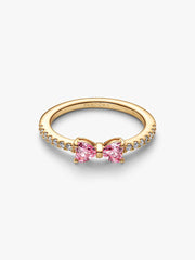 Sparkling Pink Bow Ring 14k gold plating