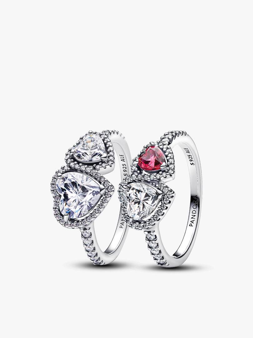 Sparkling Halo Hearts Ring Set 2 Quantity
