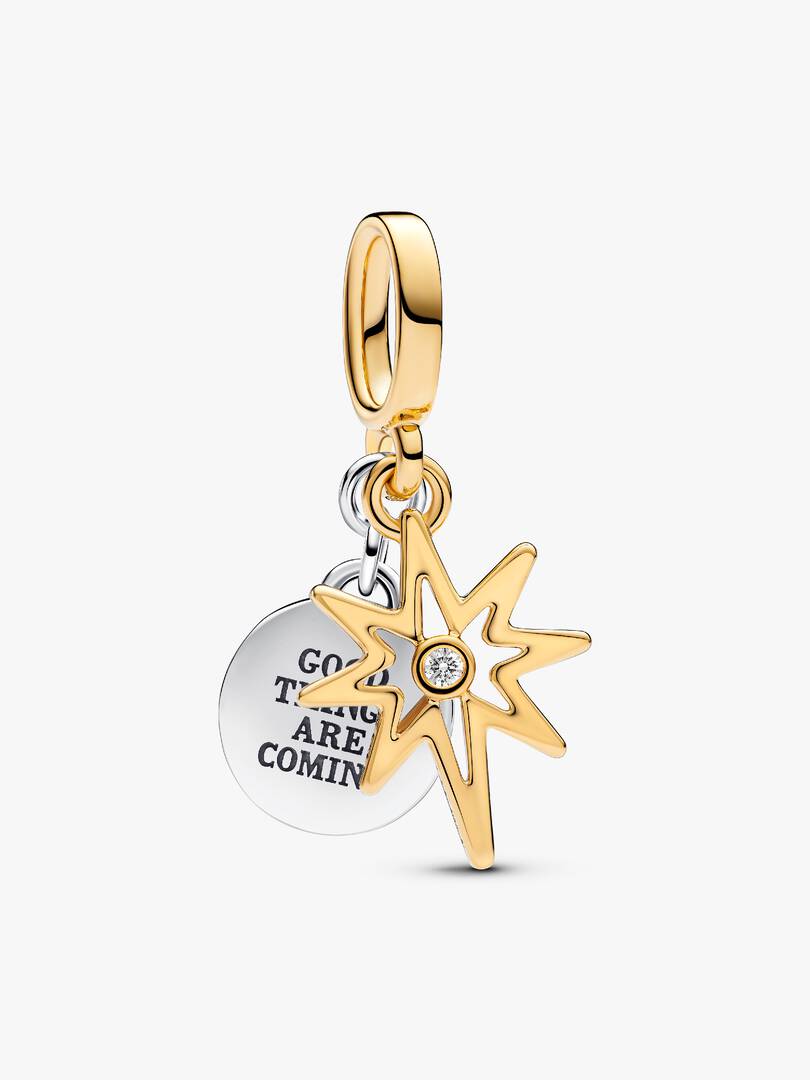 Engravable North Star Lab-grown Diamond Dangle Charm 0.009 ct TW, Sterling silver, 14k gold plating