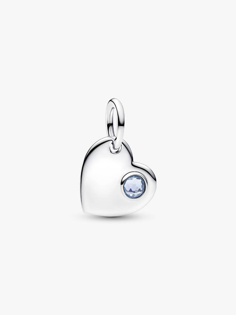 March Engravable Aqua Blue Stone Heart Dangle Charm Sterling silver