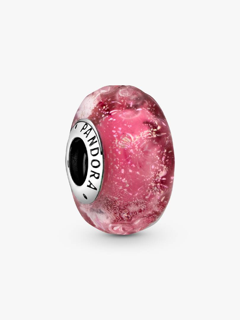 Wavy Fancy Pink Murano Glass Charm Sterling silver
