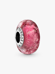 Wavy Fancy Pink Murano Glass Charm Sterling silver