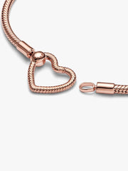Pandora Moments Heart Closure Snake Chain Bracelet 14k rose gold plating