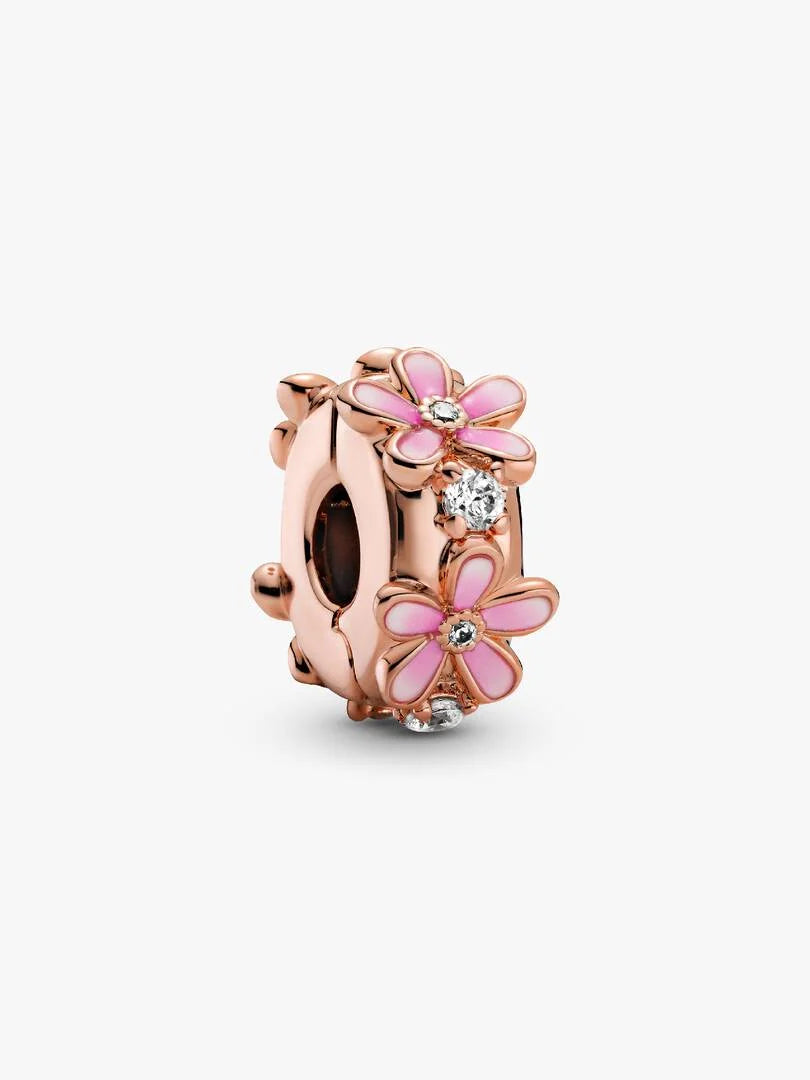Pink Daisy Spacer Clip Charm 14k rose gold plating