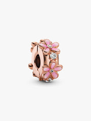 Pink Daisy Spacer Clip Charm 14k rose gold plating