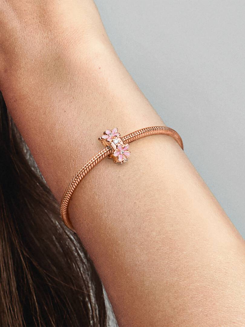 Pink Daisy Spacer Clip Charm 14k rose gold plating