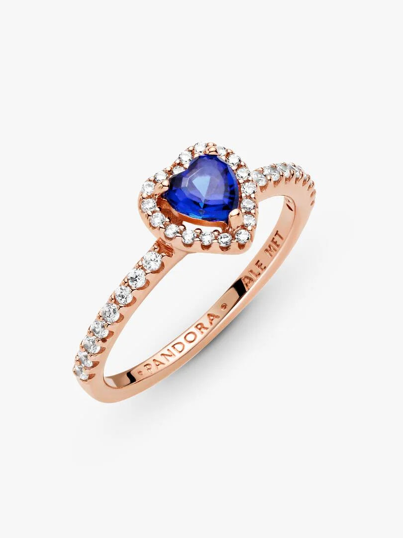 Sparkling Blue Elevated Heart Ring 14k rose gold plating