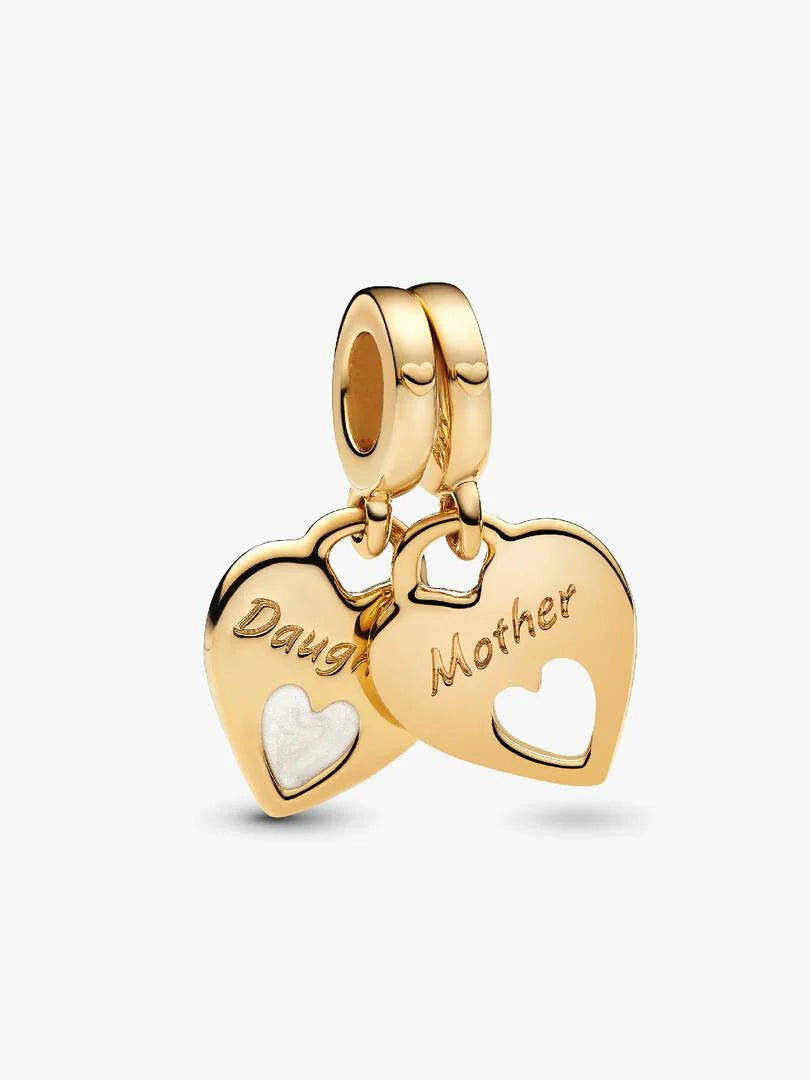 Double Heart Split Dangle Charm 14k gold plating