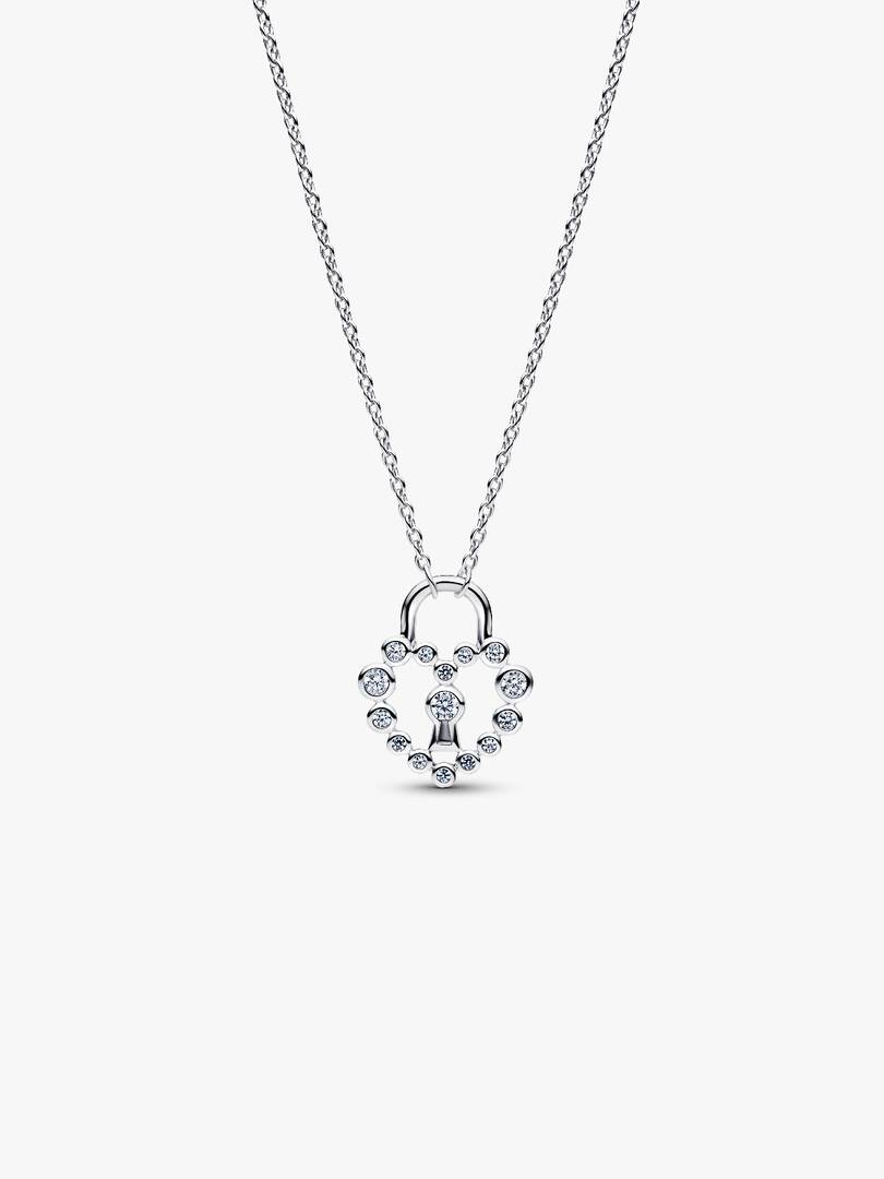 Sparkling Heart Padlock Pendant Necklace Sterling silver