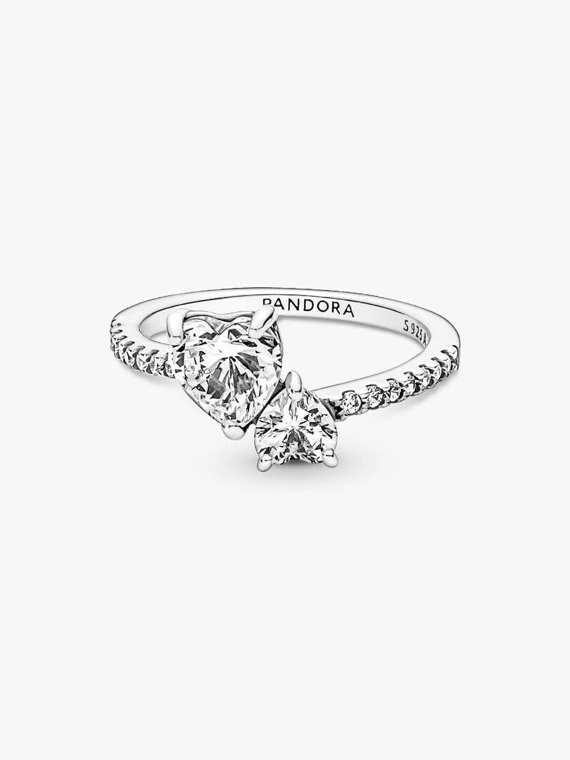 Double Heart Sparkling Ring Sterling silver