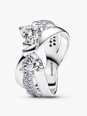 FINAL SALE - Sparkling Bow Crossover Ring Sterling silver
