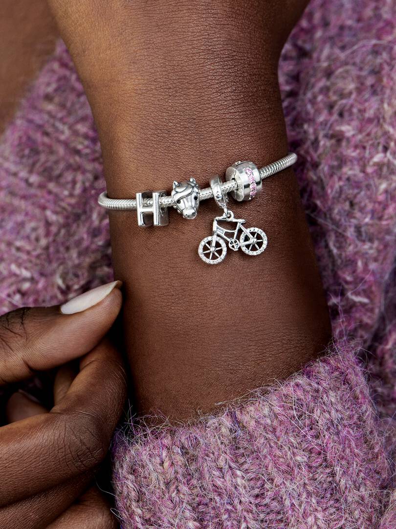 Pink Sparkling Row Clip Charm Sterling silver