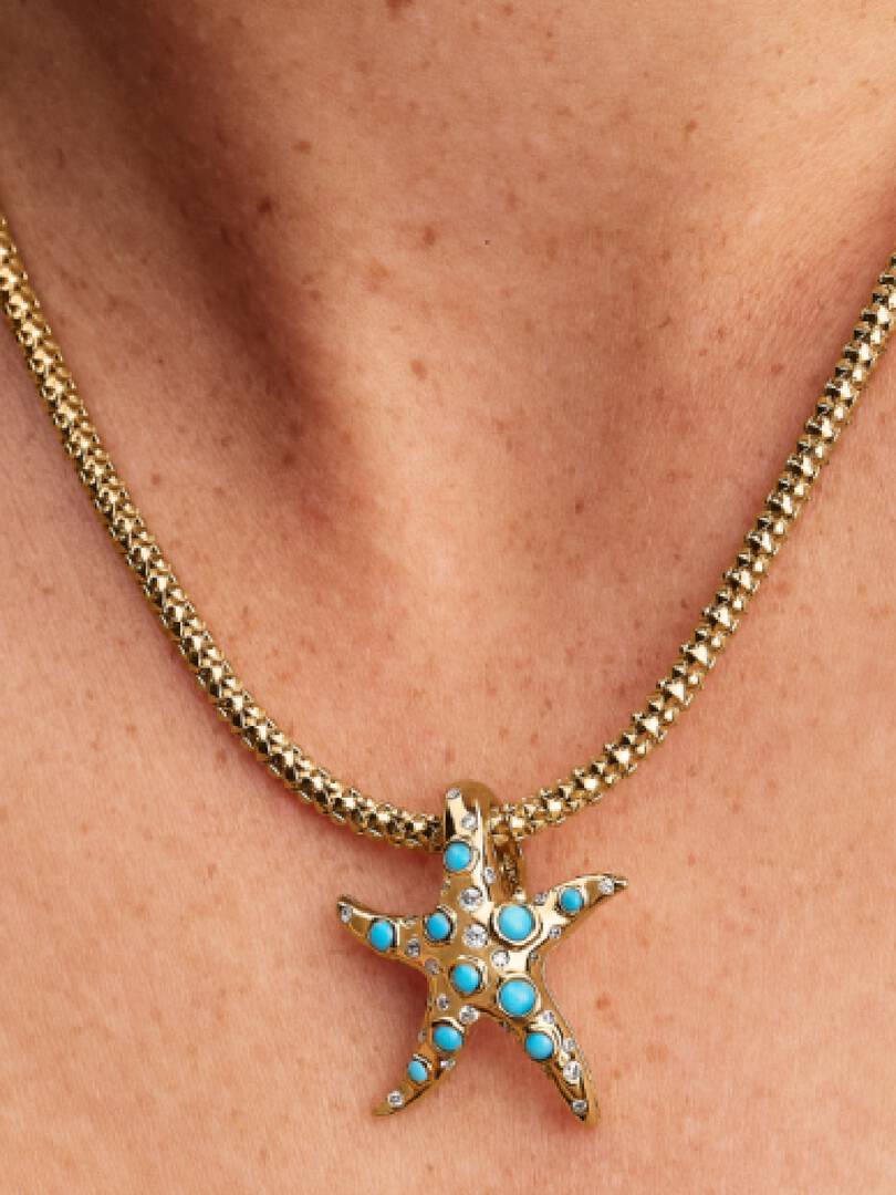 FINAL SALE - Sparkling Blue Starfish Dangle Charm 14k gold plating