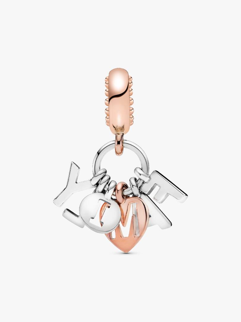 Family Letters Dangle Charm Sterling silver, 14k rose gold plating