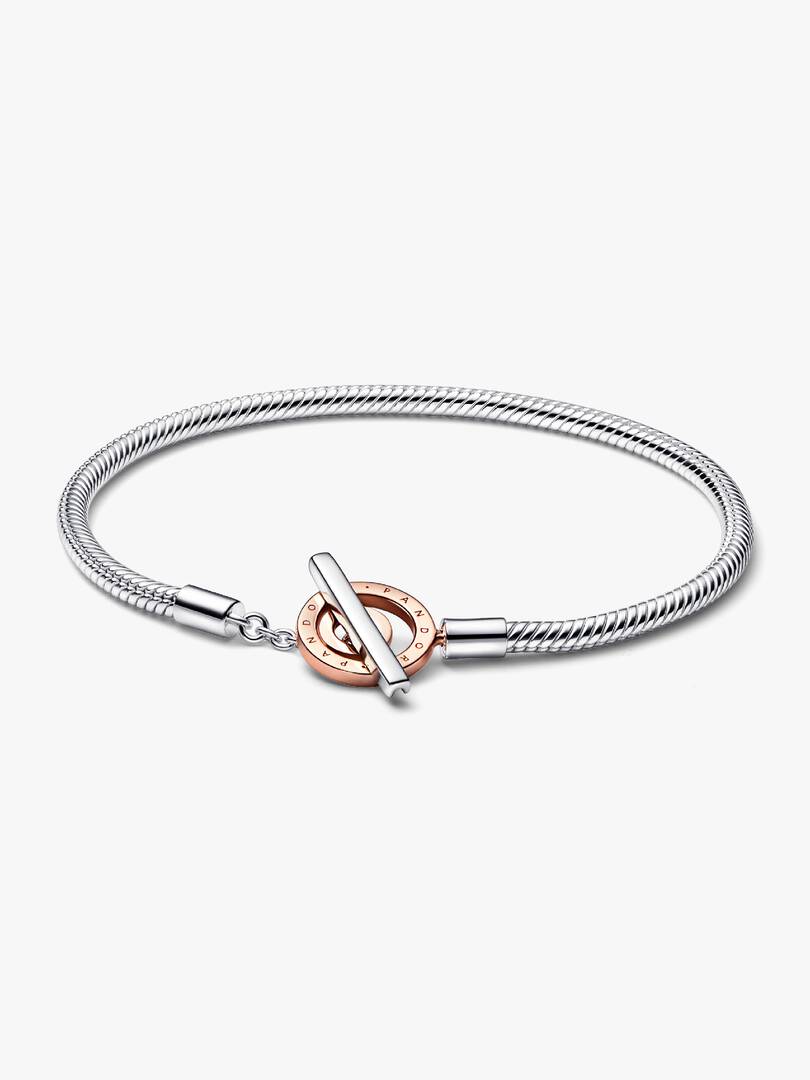 FINAL SALE - Pandora Moments Two-tone Logo T-Bar Snake Chain Bracelet Sterling silver, 14k rose gold plating