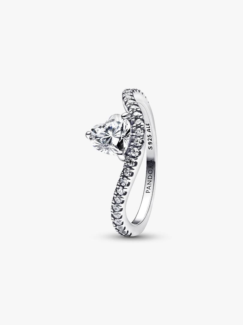 Wavy Pavé Heart Ring Sterling silver