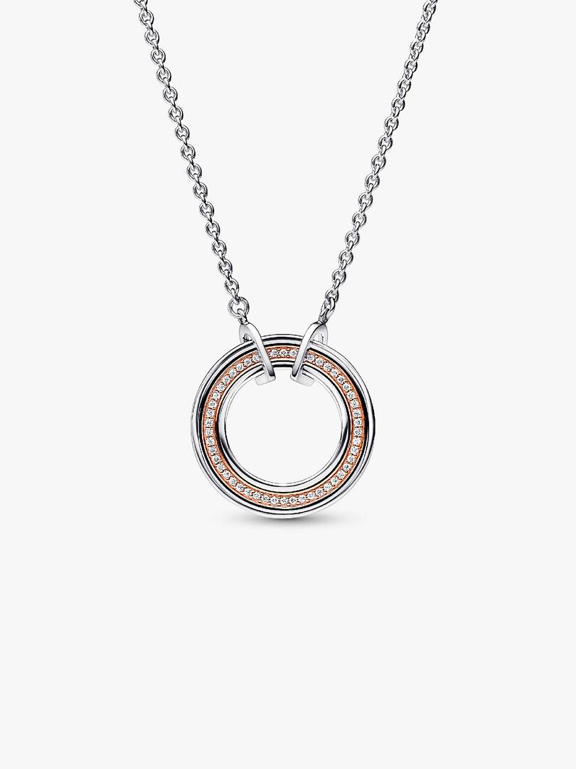 FINAL SALE - Pandora Signature Two tone Logo & Pavé Necklace Sterling silver, 14k rose gold plating