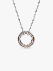 FINAL SALE - Pandora Signature Two tone Logo & Pavé Necklace Sterling silver, 14k rose gold plating