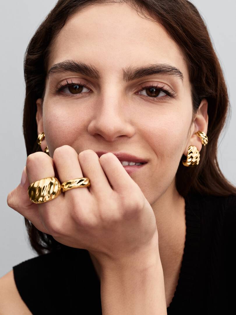 Rippled Wide Band Ring 14k gold plating