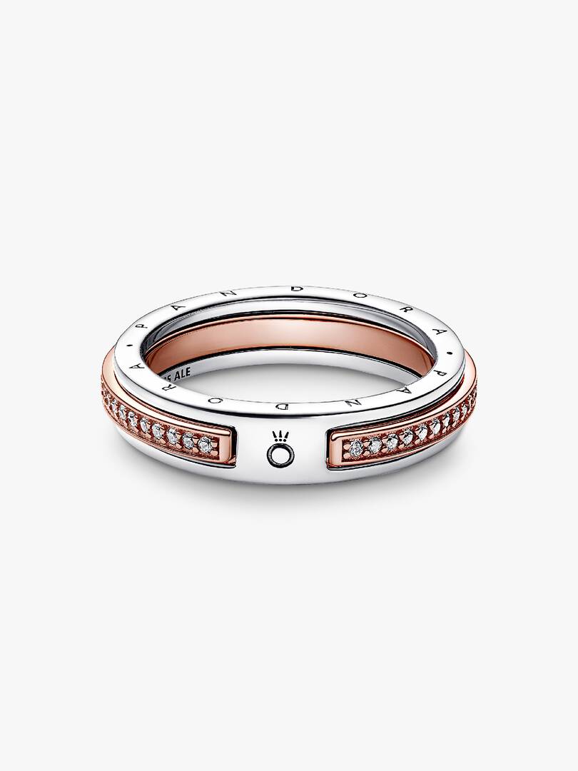Pandora Signature Two-tone Logo & Pavé Ring Sterling silver, 14k rose gold plating