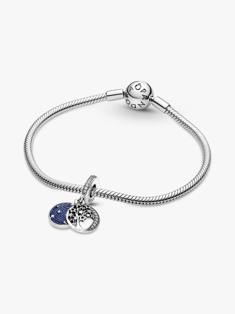Double Dangle Tree & Galaxy Moon Charm Sterling silver